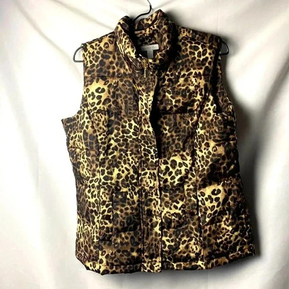 CHARTER CLUB WOMENS SIZE LARGE 100% POLYESTER ANIMAL PRINT  PUFFER VEST … - Picture 1 of 11